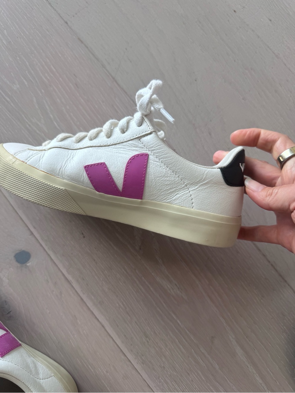 Veja Low-Top Leather Sneakers with Pink V